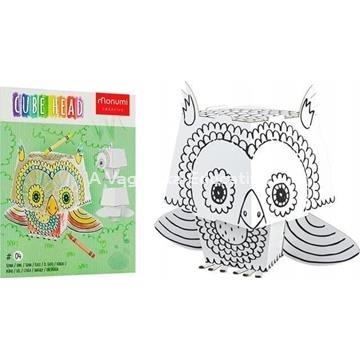 BÚHO CABEZA CUBO PARA COLOREAR - Imagen 1