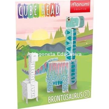 DINO BRONTOSAURIO CABEZA CUBO PARA COLOREAR - Imagen 1