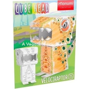 DINO VELOCIRAPTOR CABEZA CUBO PARA COLOREAR - Imagen 1